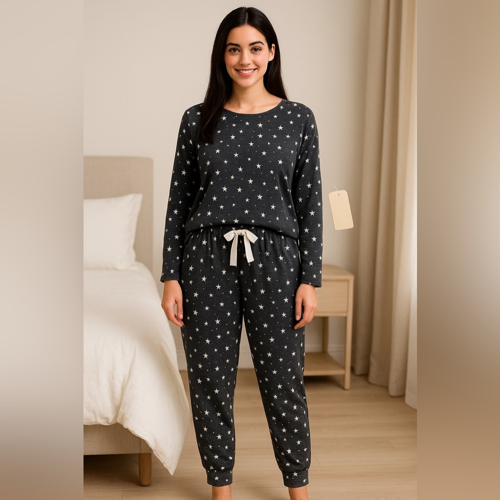 Pauldelain 1X Star Pajama Lounge Set Black White Stars